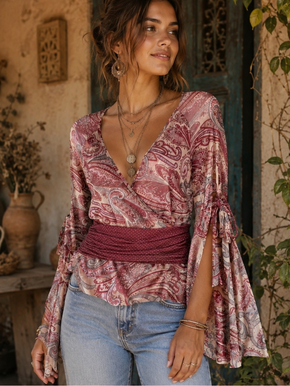 ANTHROPOLOGIE SWEET PEA By Stacy Frati Paisley Floral Gypsy Boho Top Size M